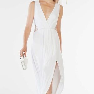 BCBG MaxAzria 'Hasani' White Plunge Side Slit Gown